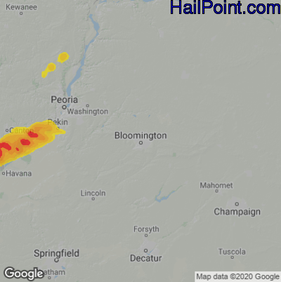 Hail Map for Bloomington, IL Region on April 5, 2023