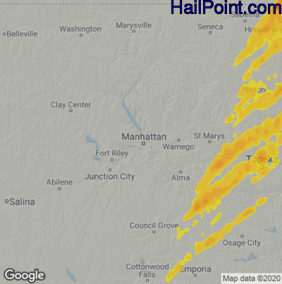 Hail Map for Mahhattan, KS Region on April 5, 2023 