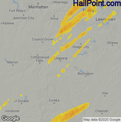 Hail Map for Emporia, KS Region on April 5, 2023