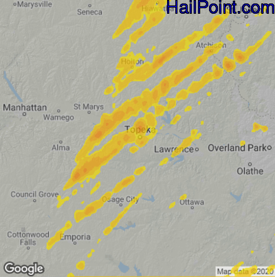 Hail Map for Topeka, KS Region on April 5, 2023