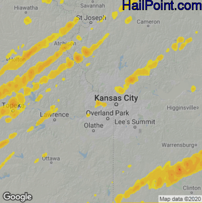 Hail Map for Kansas City, KS Region on April 5, 2023