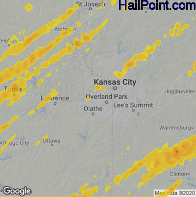 Hail Map for Shawnee, KS Region on April 5, 2023