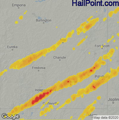 Hail Map for Chanute, KS Region on April 5, 2023 