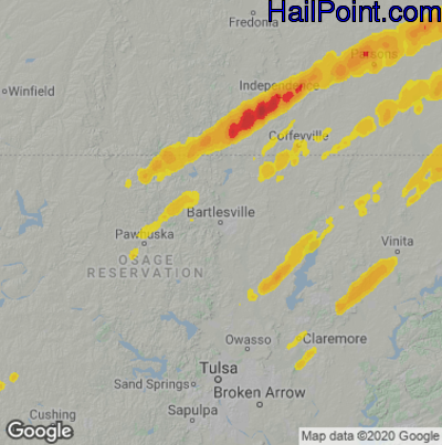 Hail Map for Bartlesville, OK Region on April 5, 2023