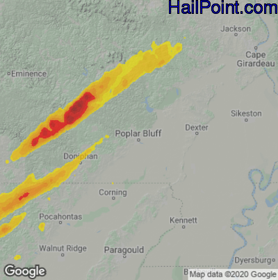 Hail Map for Poplar Bluff, MO Region on April 5, 2023 