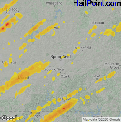 Hail Map for Springfield, MO Region on April 5, 2023