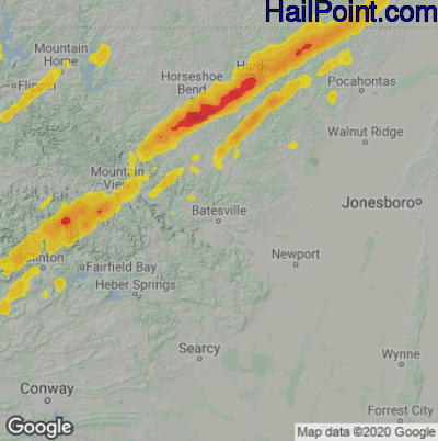 Hail Map for Batestville, AR Region on April 5, 2023