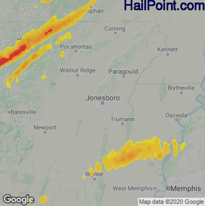 Hail Map for Jonesboro, AR Region on April 5, 2023