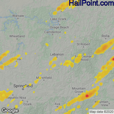Hail Map for Lebanon, MO Region on April 5, 2023