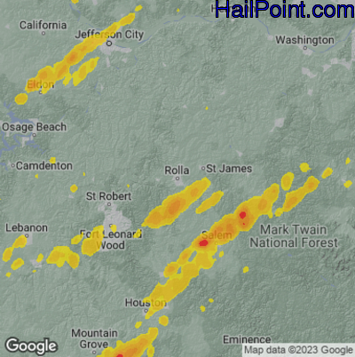 Hail Map for Rolla, MO Region on April 5, 2023