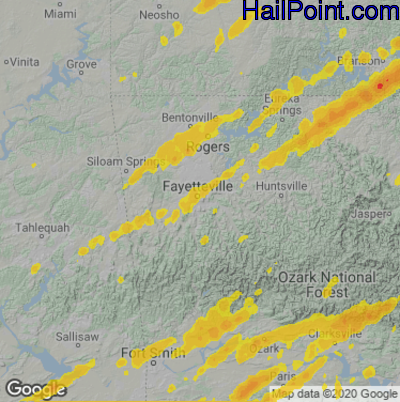 Hail Map for Fayetteville, AR Region on April 5, 2023