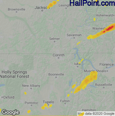 Hail Map for Corinth, MS Region on April 5, 2023