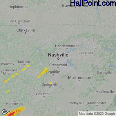 Hail Map for Nashville, TN Region on April 5, 2023