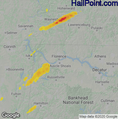 Hail Map for Florence, AL Region on April 5, 2023 