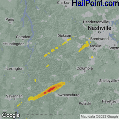 Hail Map for Centerville, TN Region on April 5, 2023 