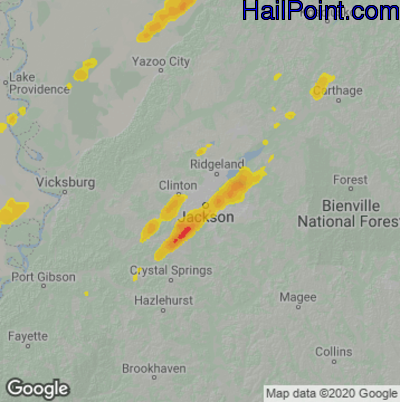 Hail Map for Jackson, MS Region on April 5, 2023
