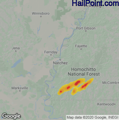 Hail Map for Natchez, MS Region on April 6, 2023