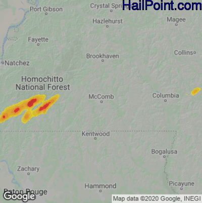 Hail Map for McComb, MS Region on April 6, 2023