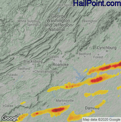 Hail Map for Roanoke, VA Region on April 6, 2023