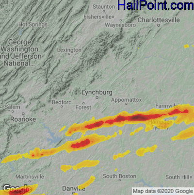 Hail Map for Lynchburg, VA Region on April 6, 2023
