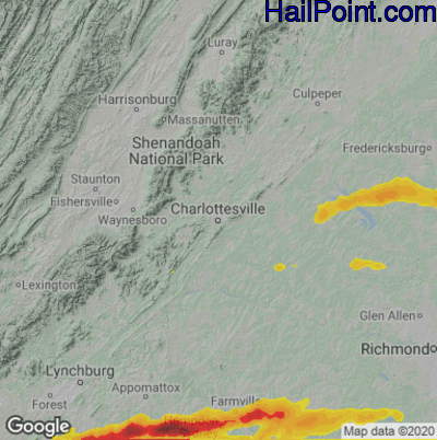 Hail Map for Charlotttesville, VA Region on April 6, 2023