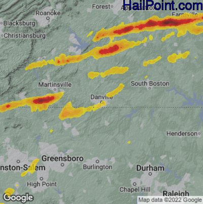 Hail Map for Danville, VA Region on April 6, 2023