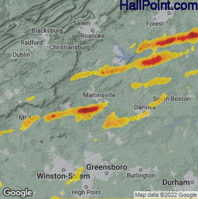 Hail Map for Martinsville, VA Region on April 6, 2023