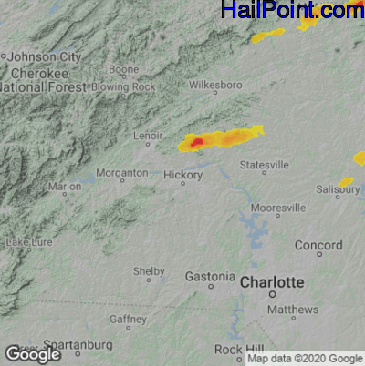 Hail Map for Hickory, NC Region on April 6, 2023