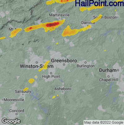Hail Map for Greensboro, NC Region on April 6, 2023