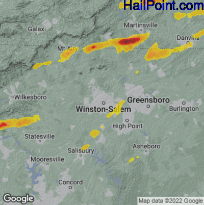 Hail Map for Winston-Salem, NC Region on April 6, 2023