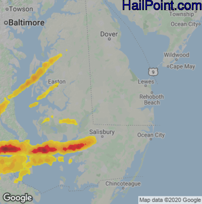 Hail Map for Seaford, DE Region on April 6, 2023