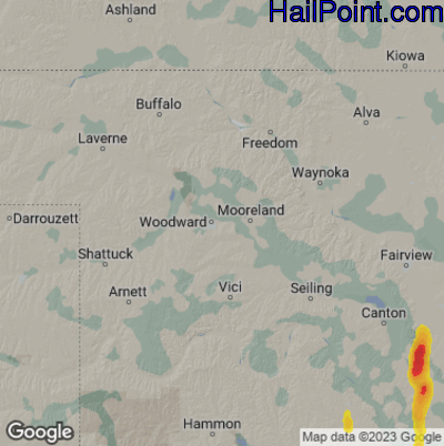 Hail Map for Woodward, OK Region on April 10, 2023