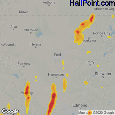 Hail Map for Enid, OK Region on April 10, 2023