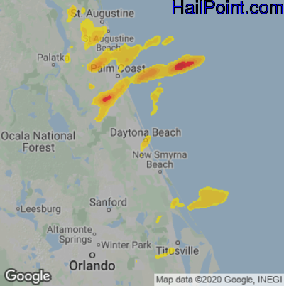 Hail Map for Daytona Beach, FL Region on April 13, 2023