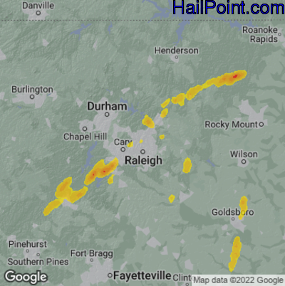 Hail Map for Raleigh, NC Region on April 14, 2023