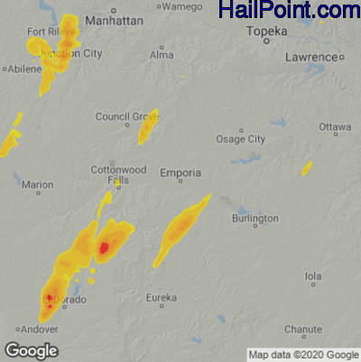 Hail Map for Emporia, KS Region on April 14, 2023