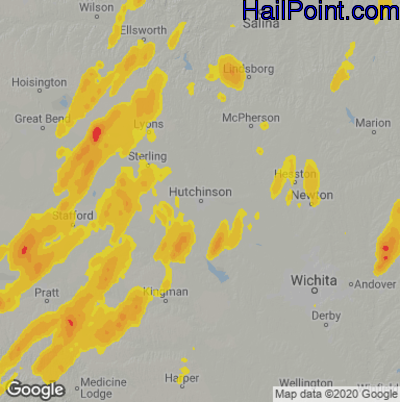 Hail Map for Hutchinson, KS Region on April 14, 2023