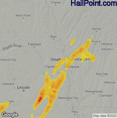 Hail Map for Omaha, NE Region on April 14, 2023 