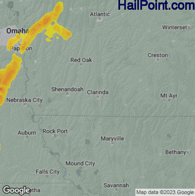 Hail Map for Clarenda, IA Region on April 15, 2023