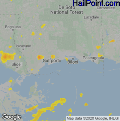 Hail Map for Gulfport, MS Region on April 15, 2023 