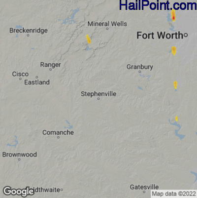 Hail Map for Stephenville, TX Region on April 15, 2023