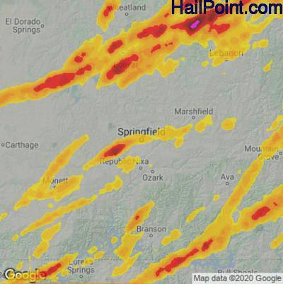 Hail Map for Springfield, MO Region on April 15, 2023