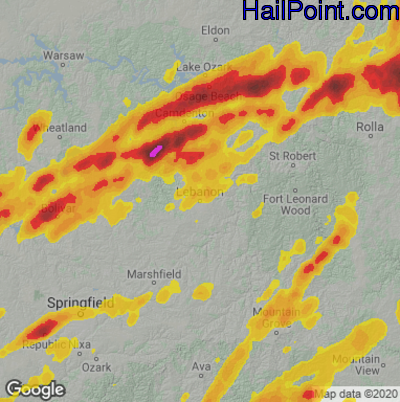 Hail Map for Lebanon, MO Region on April 15, 2023