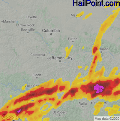 Hail Map for Jefferson City, MO Region on April 15, 2023
