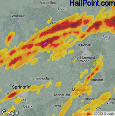 Hail Map for Lebanon, MS Region on April 15, 2023 