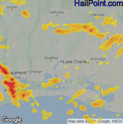 Hail Map for Lake Charles, LA Region on April 15, 2023