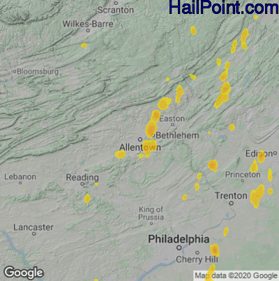 Hail Map for Allentown, PA Region on April 15, 2023 