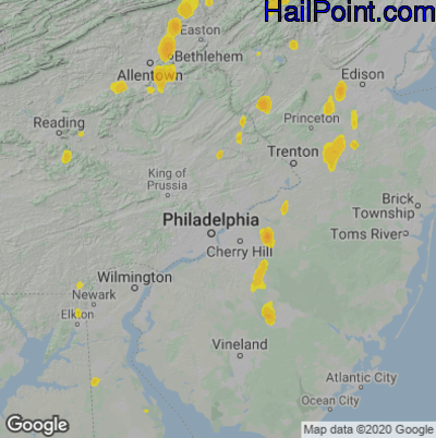 Hail Map for Philadelphia, PA Region on April 15, 2023