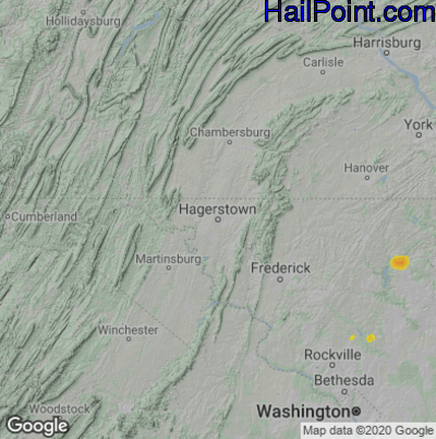 Hail Map for Hagerstown, MD Region on April 15, 2023 