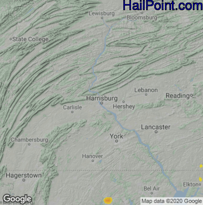 Hail Map for Harrisburg, PA Region on April 15, 2023